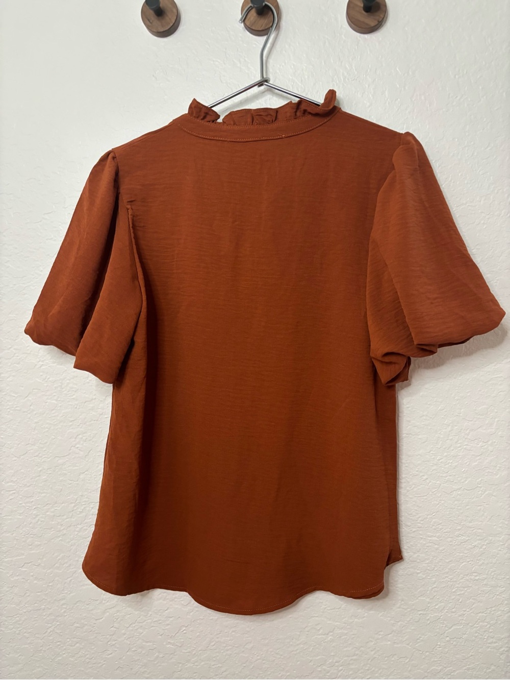 Rust Ruffle V-Neck Blouse - Picture 4 of 6